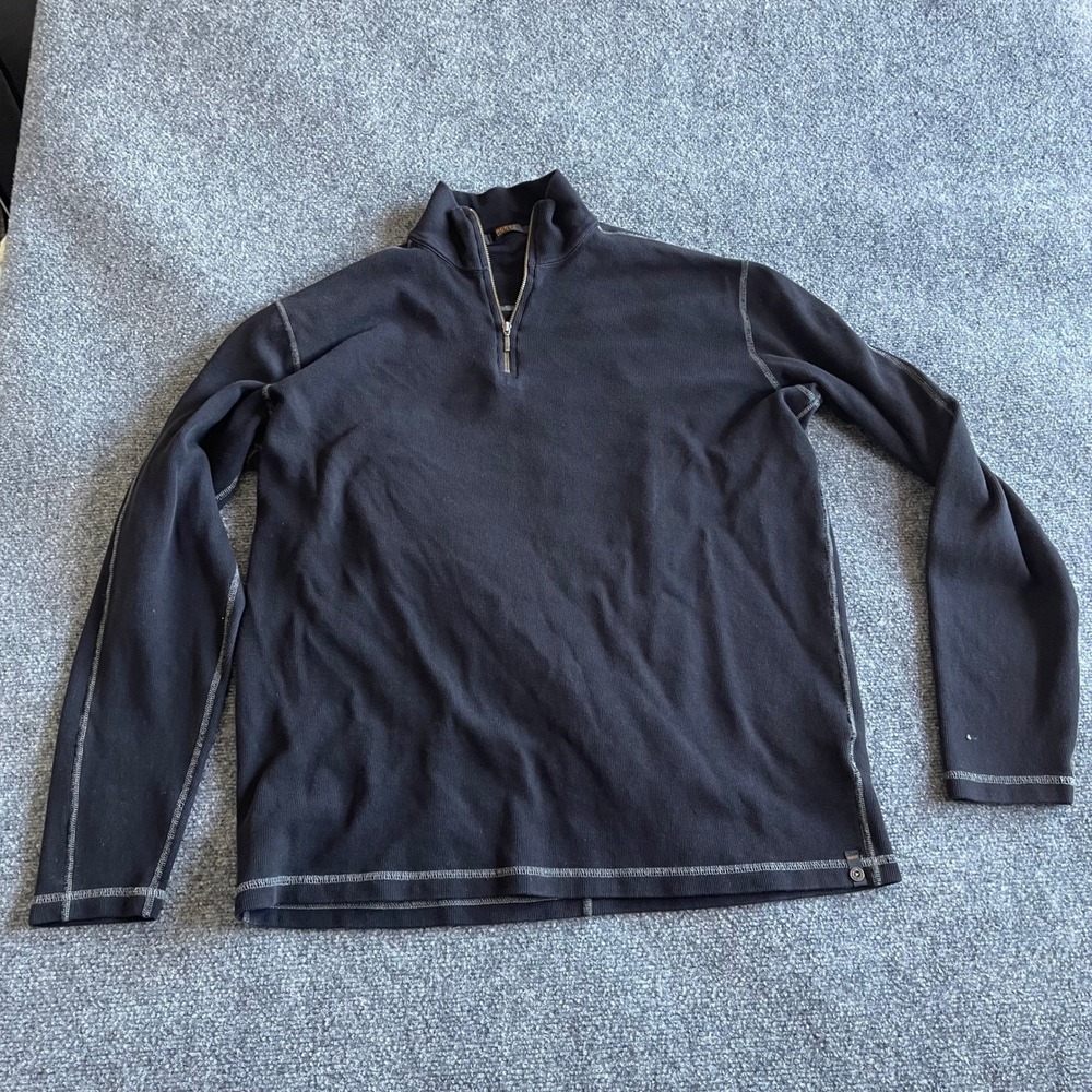 Agave Denim Mens Ribbed Thermal Quarter Zip Pullover Black Made in USA Large